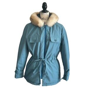 Vintage 1970s White Bean Of St Paul Winter Coat Fur Lined Hood Adjustable Waist